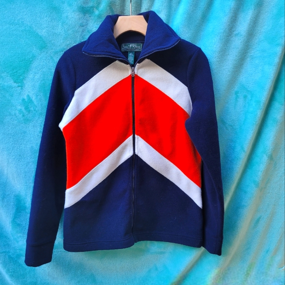 Ralph Lauren Active dark navy chevron fleece jacket size small